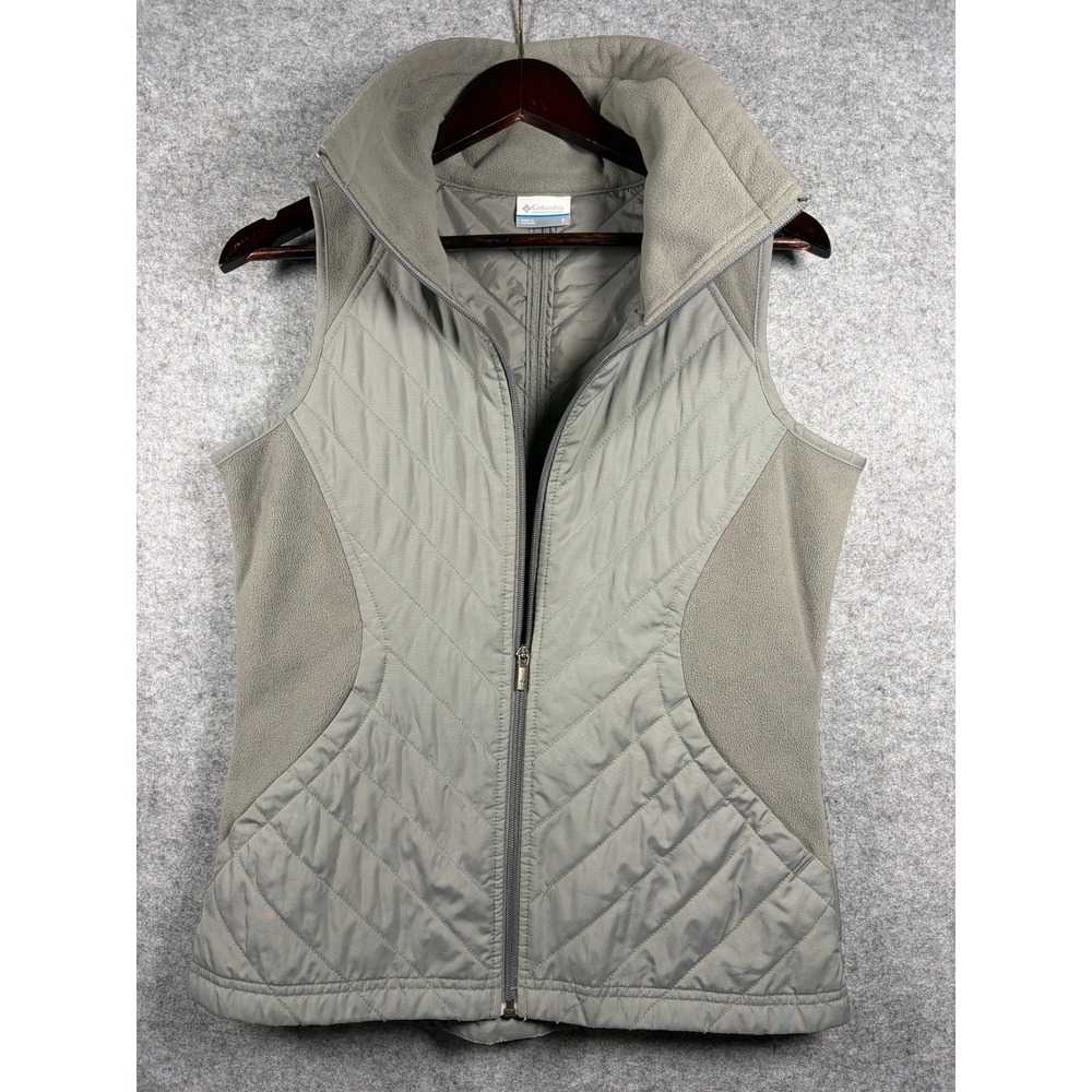 Columbia Womens Grey Quilted Fleece Hybrid‎ Full Zip Vest Small Chevron Puffer